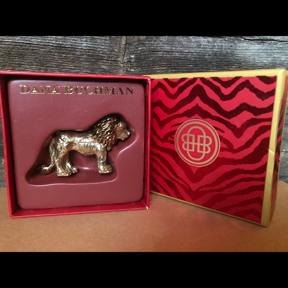 Roar DanaBuchanan Lion Gold Tone Pill box Figurine